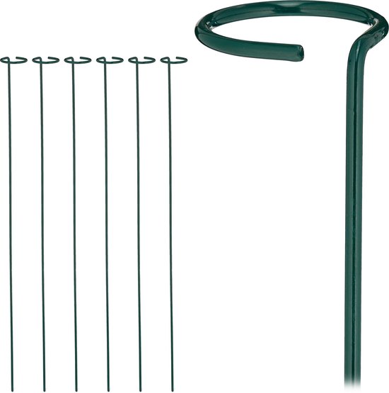 Relaxdays Plantensteun met ring - set van 6 - plantenstok - 80 cm - rankhulp - groen