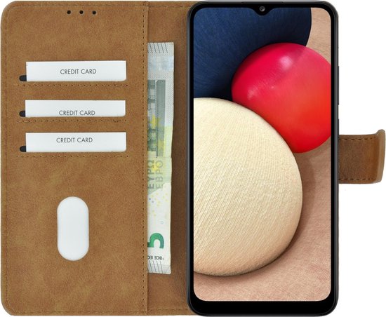 Coque Samsung Galaxy A03s - Protecteur d'écran Samsung Galaxy A03s - Bookcase Portefeuille Marron + Protecteur d'écran complet