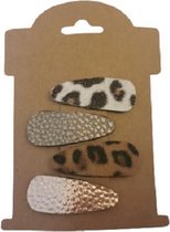 Speldjes Leer Leopard Nude | 3CM Baby Haarlok Klik-klak Speldjes | Schattig Meisje Baby Peuter | Luipaard print set van 4