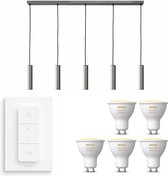 Ztahl Salerno hanglamp - LED - mat chroom - 5 lichtpunten - Incl. Philips Hue White Ambiance Gu10 & dimmer