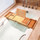 Uitschuifbaar Badrek - 72-106 cm - Met Tablethouder/Boekensteun- Odom Futura Luxe Badkussen + Badplank- Nekkussen Voor In Bad - Hoofdsteun - Dubbele Foam - Extra Zacht - Antislip - Wit