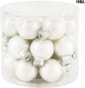 Mini kerstballen - wit - glas - 24 stuks - mat en glanzend