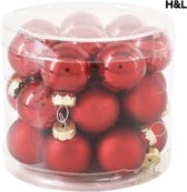 Mini kerstballen - rood - glas - 24 stuks - mat en glanzend