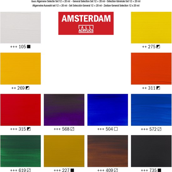 Amsterdam Standard Series acrylverf algemene selectie set | 12 × 20 ml - Amsterdam