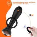 Zwarte prostaat vibrator met ring, bediend via afstandsbediening op 10 meter.