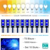 10x T5 CANBus Led Lamp set 10 stuks | Blauw | 240LM |  10000K | 12V | 4 SMD 3030 | Verlichting | W3W W1.2W Led Auto-interieur Verlichting Dashboard Warming Indicator Wig auto Instrument Lamp | Autolamp | Autolampen | interieurverlichting