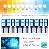 10x T5 CANBus Led Lamp set 10 stuks | ICE BLUE | 240LM | IJs Blauw | Crystal Blauw |  8000k | 12V | 4 SMD 3030 | Verlichting | W3W W1.2W Led Auto-interieur Verlichting Dashboard Wa