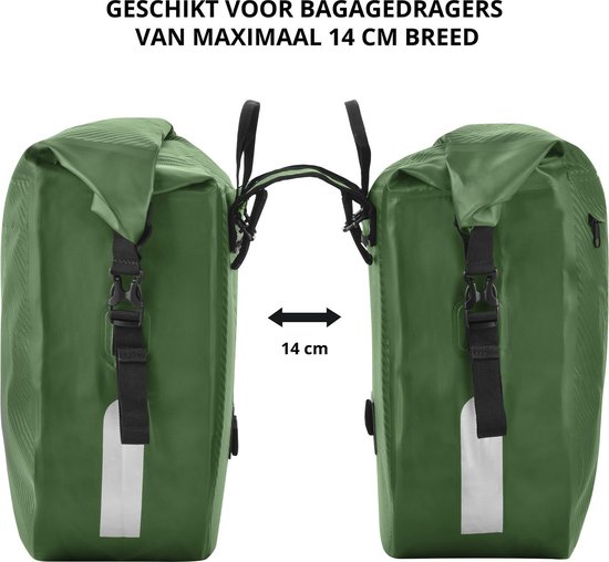Dutch Mountains Dubbele Fietstas 46 Ltr - 100% Waterdichte Fietstas - Rolltop sluiting - Reflectoren - Groen van Dutch Mountains — afbeelding 3