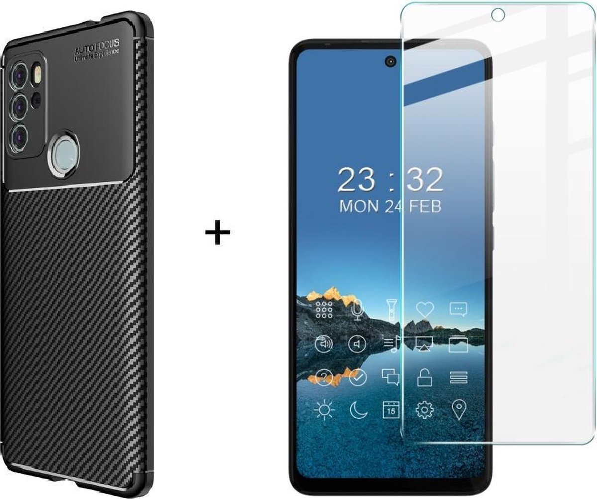 Silicone gel zwart hoesje Motorola Moto G60S + Glas screenprotector