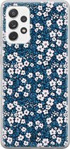 Samsung A52s hoesje siliconen - Bloemen blauw | Samsung Galaxy A52s case | blauw | TPU backcover transparant