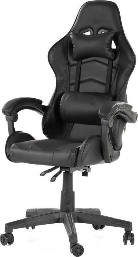 Game Stoel - Gaming Stoel - Gaming Chair - Zwart - Bureaustoel Met Nekkussen & Verstelbaar Rugkussen - Instelbare Zithoogte - Gamestoel Michael