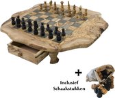 Schaakset Olijfolie & Honing met laden - Schaakspel - Schaakstukken - Schaakbord - Schaken - Bordspel - Handgemaakt - cadeau - kado - Hout - Zwart - Volwassenen & Kinderen - 55 x 5