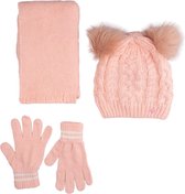 Kitti 3-Delig Winter Set | Muts met Fleecevoering - Sjaal - Handschoenen | 9-15 Jaar Meisjes | Klassieke Elegantie-04 (K2180-02)