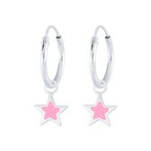 Joy|S - Zilveren ster bedel oorbellen - glitter roze - oorringen