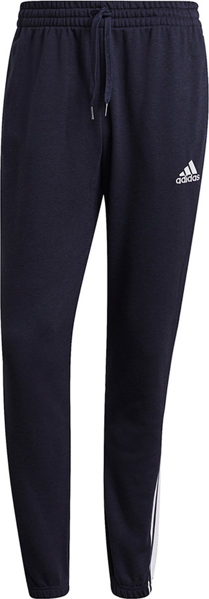 Adidas essentials french terry tapered 3-stripes broek in de kleur marine. Blauw