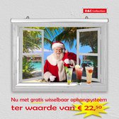 D&C Collection - poster - kerst poster - 60x45 cm - doorkijk - wit venster tropische kerst met Kerstman, strand en cocktails - winter poster - kerst decoratie - kerstinterieur - ke