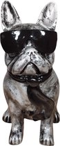 Franse bulldog - Hond - Beeld - Decoratie - Met bril - Zilver zwart