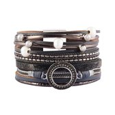 Sorprese - armband dames - leer - grijs - parel element - Bohemian - Boho - Ibiza - 19 cm - W - Sinterklaas - Cadeau