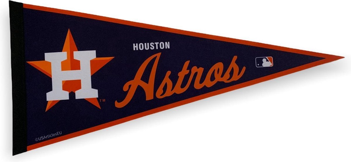 USArticlesEU - Houston Astros - MLB - Vaantje - Baseball - Honkbal - Sportvaantje - Pennant - Wimpel - Vlag - Oranje/Blauw/Wit - 31 x 72 cm