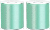 2x Hobby/decoratie breed satijn lint mint groen 7,5 cm x 25 meter - Cadeaulinten satijnlinten/ribbons - naaien - diy