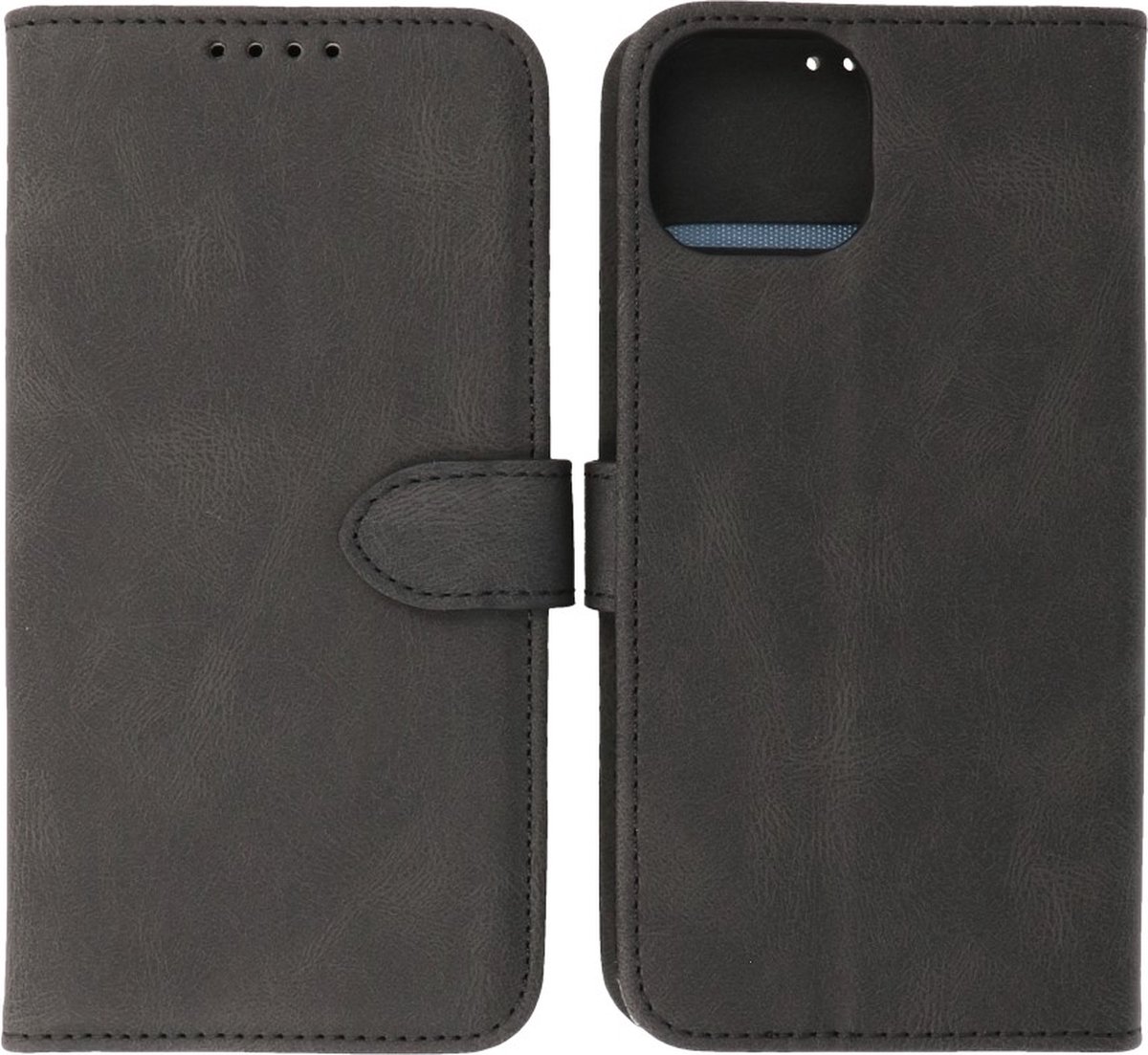 iPhone 13 Hoesje - Portemonnee Book Case - Kaarthouder & Magneetlipje - Kunstleer - Zwart