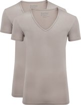 Slater 6740 - Stretch 2-pack T-shirt diepe V-hals  korte mouw invisible khaki XL 95% organisch katoen 5% elastan