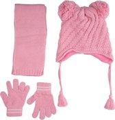 Kitti 3-Delig Winter Set | Muts (Beanie) met Fleecevoering - Sjaal - Handschoenen | 4-8 Jaar Meisjes | Wave-01 (K2170-06)