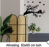 Raam Muur Sticker 3 poezen op tak Vogels Katten Veranda - Overkapping Dieren Decoratie Muur Woonkamer Hal Kinderkamer afmeting 83 x 65 cm bxh