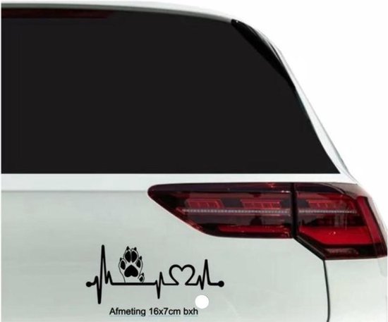 Auto Raamsticker Grappige Hondenpoot hartslag Hond Dier   Kleur zwart