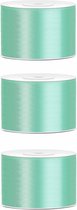 3x Hobby/decoratie lint mint groen satijn 5 cm x 25 meter - Cadeaulinten satijnlinten/ribbons - naaien - diy