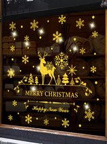 Raamsticker - sticker - Merry Christmas - Happy new year - kerst - kerstmis - nieuw jaar - sneeuwvlokken - new year - eland - goud kleurig - sneeuwvlokken - kerstbomen
