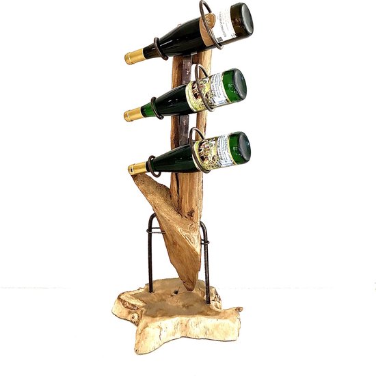 Wine Rack Luku XS - 90 cm hoog - wijnrek - wijnhouder - sommelier - tropische houtsoort gedroogd - hout - decoratiefiguur - handgemaakt - interieur - accessoire - voor binnen - voor buiten - cadeau - geschenk - tuinfiguur - tuinbeeld