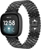 Bandje Voor Fitbit Versa 3 / Sense Vis Stalen Schakel Band - Zwart - One Size - Horlogebandje, Armband