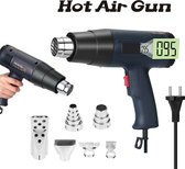 2000W - 220V - Elektrische Heteluchtpistool - Dual Wind Speed - Thermoregulator - Film Heat Air Gun - met 6 Stuks Nozzle - Digitale display - Power Tool
