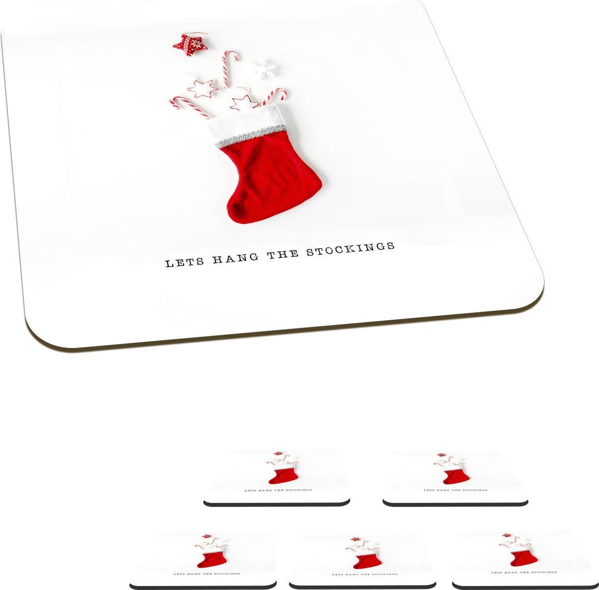 Onderzetters voor glazen - Kerst - Kerstversiering - Rood - 10x10 cm - Glasonderzetters - 6 stuks