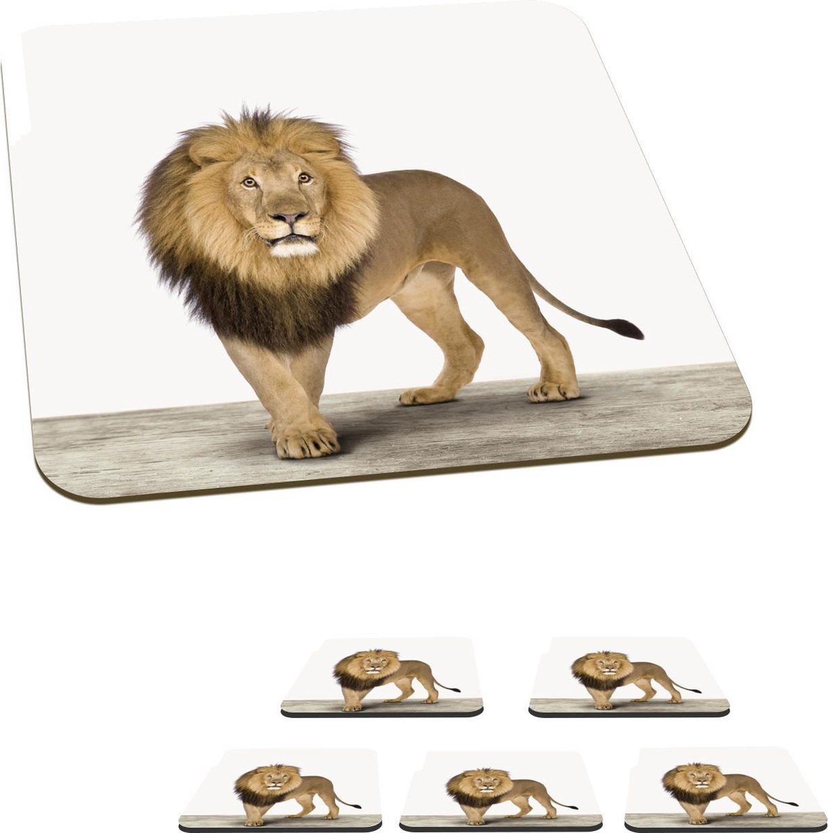 Onderzetters voor glazen - Dieren - Leeuw - Wit - 10x10 cm - Glasonderzetters - 6 stuks