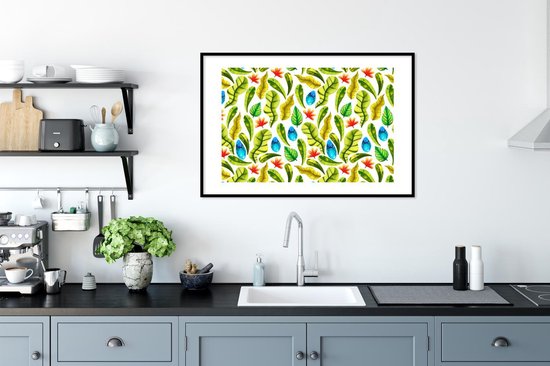 Cadre photo avec affiche - Jungle - Design - Feuilles tropicales - 90x60 cm - Cadre pour affiche
