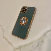 Telefoonhoesje met ring iPhone 12 Pro - Grijs/groen - Telefoonhoesje met magneet - Telefoonhoes - Luxe siliconen telefoonhoes - Hoes met ring en magneet