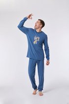Woody pyjama jongens/heren - blauw-grijs gestreept - wasbeer - 212-1-PZL-Z/922 - maat XL