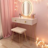 BrightWise® Kaptafel - Make Up Tafel met Spiegel - Kaptafel met Spiegel - Voor Volwassenen en Kinderen en Meisjes - Ingebouwde LED-verlichting - Touch-bediening Incl. Stoel - 136 x