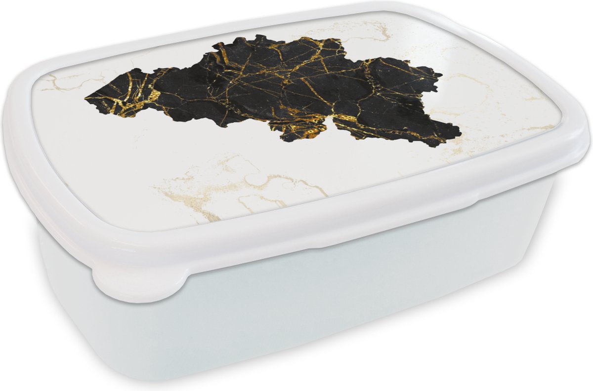Broodtrommel Wit - Lunchbox - Brooddoos - Kaart - België - Marmer - 18x12x6 cm - Volwassenen