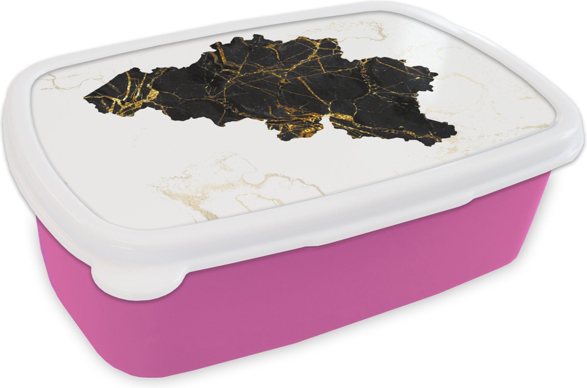Broodtrommel Roze - Lunchbox - Brooddoos - Kaart - België - Marmer - 18x12x6 cm - Kinderen - Meisje