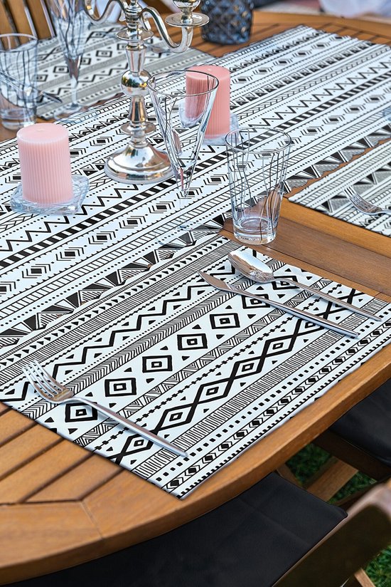 Zethome Placemat en loper set 5 stucks Placemat Katoen Zwart