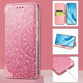 Luxe PU Lederen Blooming Mandala Reliëfpatroon Wallet Case + PMMA Screenprotector voor OnePlus 8 Pro _Roze