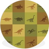 WallCircle - Wandcirkel ⌀ 30 - Illustratie - Groen - Dinosaurus - Kinderen - Ronde schilderijen woonkamer - Wandbord rond - Muurdecoratie cirkel - Kamer decoratie binnen - Wanddecoratie muurcirkel - Woonaccessoires