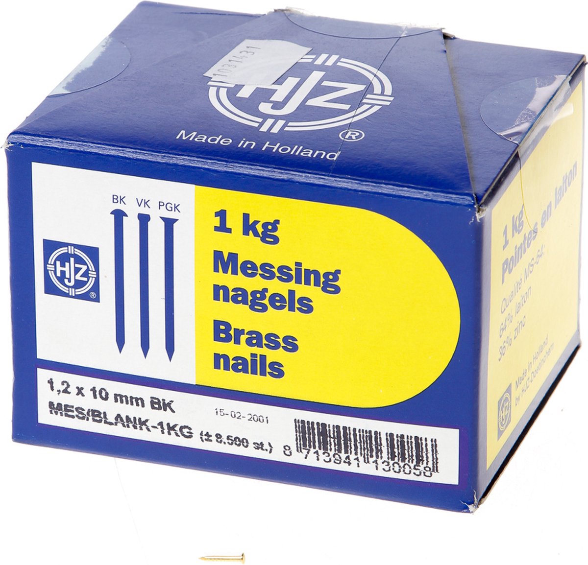Hjz Messing nagels bombe kop 1.5 x 20mm 1kg