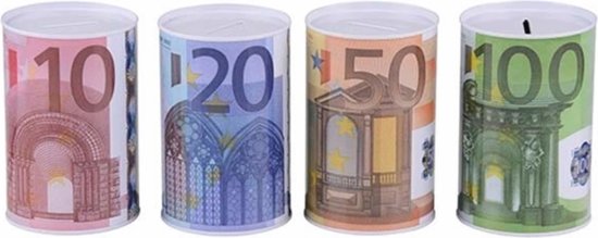 Merkloos Spaarpot - Euroblik Design - Eenmalig Te Openen - 8 x 13 cm - Assortiment