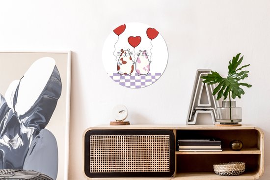 illustration deux cochons d'Inde avec des ballons coeur Assiette en plastique cercle mural circle 30 cm - impression photo sur cercle mural / cercle vivant (décoration murale)