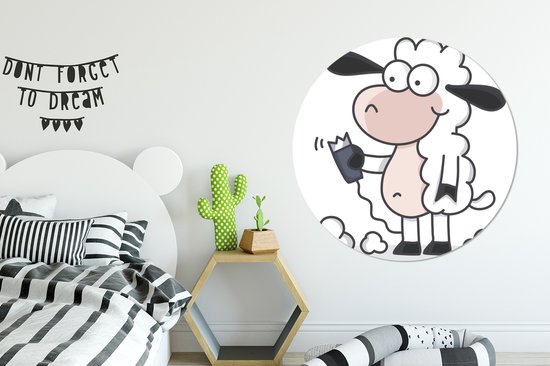 Une illustration d'un mouton avec un rasoir Assiette en plastique cercle mural ⌀ 150 cm XXL / Groot format!