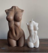 SET 2x Confident Ciara body candle 9,5cm and 13cm (glitter inhoud!) - lichaam kaars - torso vrouw - bruin